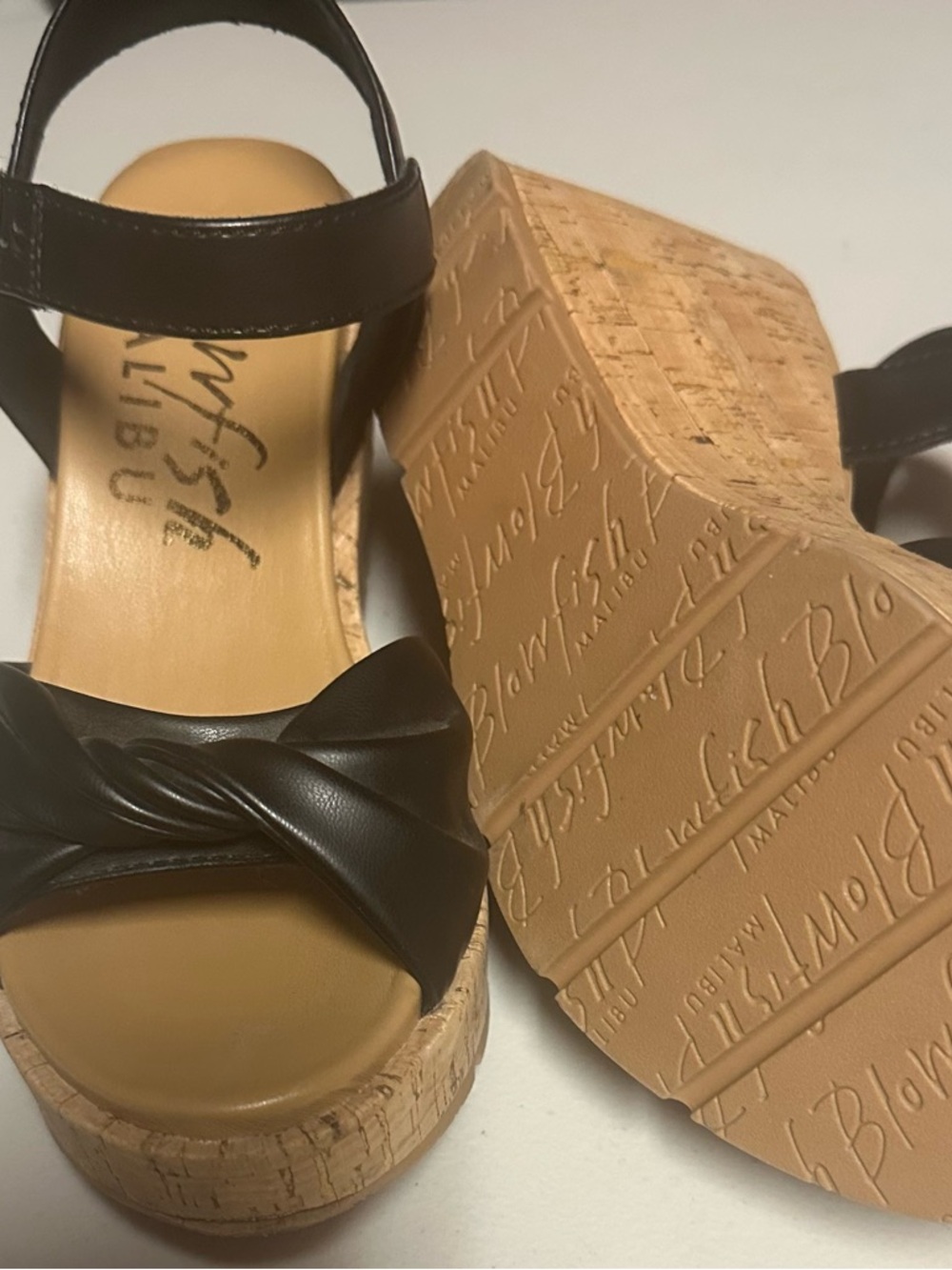 Blowfish Black Cork Platform Wedge Sandals